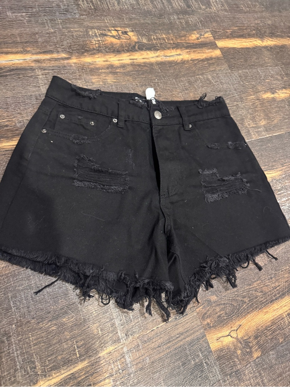 High-Rise Black Distressed Denim Shorts for Women